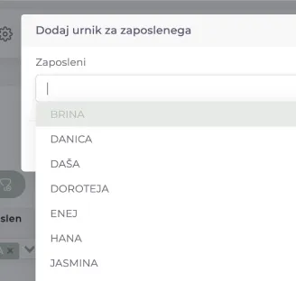 Imprion POS prikaz urnikov zaposlenih